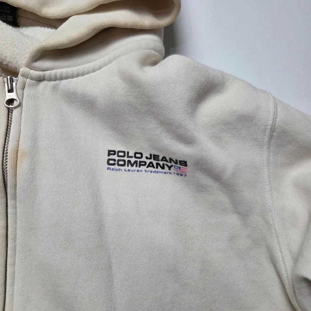 Vintage POLO Ralph Lauren Y2K White Zip Up Logo Hoodies Size XL‎